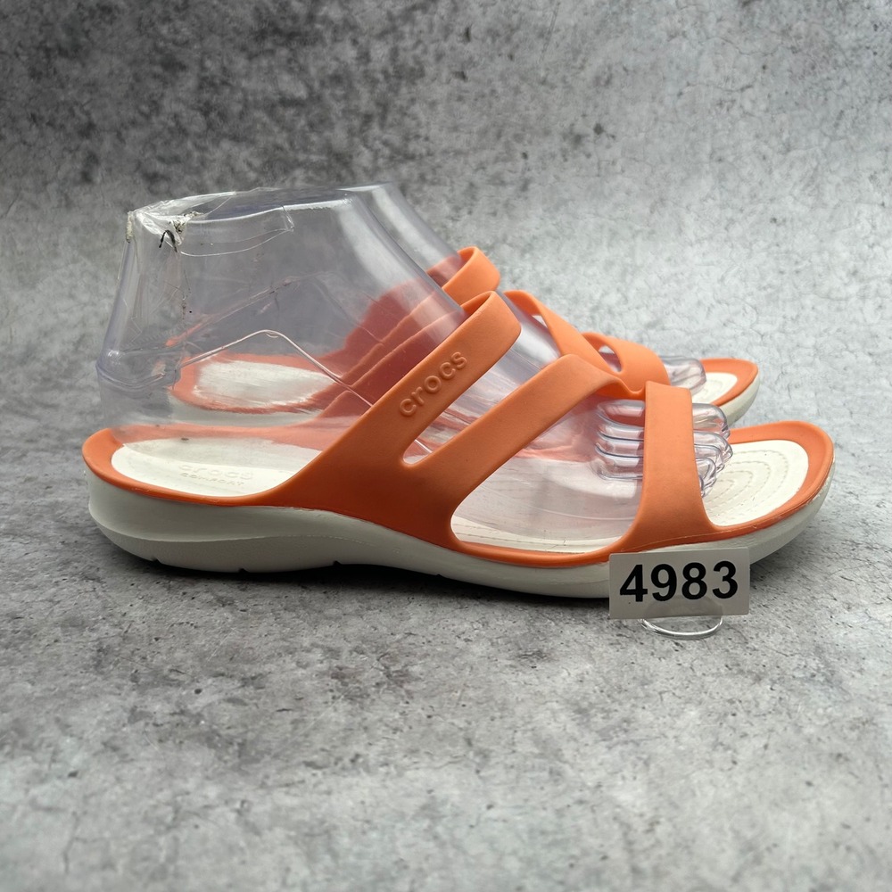 Crocs Swiftwater Sandal Women Size 8 Orange White Strappy Comfort Summer